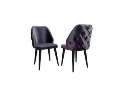 Täytetyt puutuoli harmaa Chesterfield mustilla jaloilla ruokailuhuoneeseen