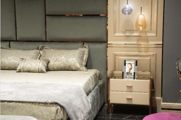 Luxus Garnitur Schlafzimmer Doppelbett Bett Nachttische Set 6tlg Beige