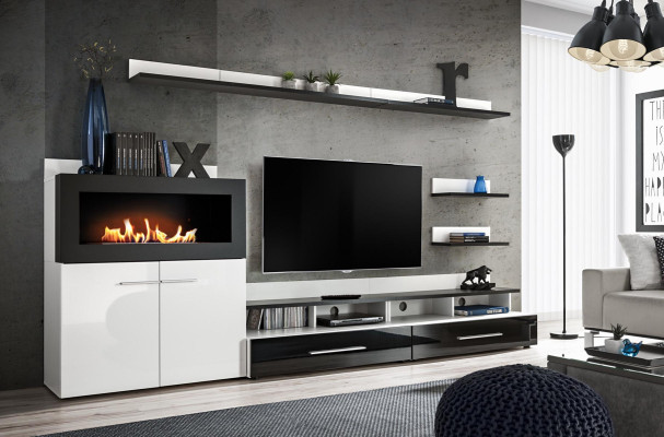 TV-kaappi ja takkaseinäkombinaatio design-huonekalu moderni