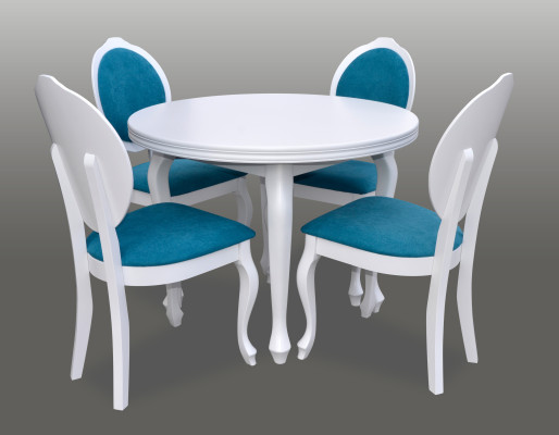 Klassinen pyöreä pyöreä pöytä puinen design ruokailupöytä + 4 tuolia