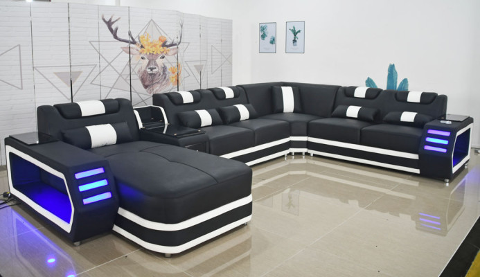 Ledersofa Sofa Modernes Polster Wohnlandschaft Leder Design Ecksofa Couch Textil