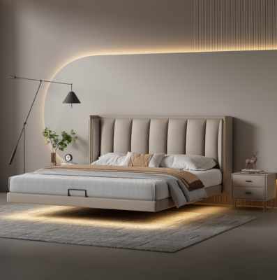 Valkoinen makuuhuone Parisänky Design-luksus huonekalut Puurunko Sängyt