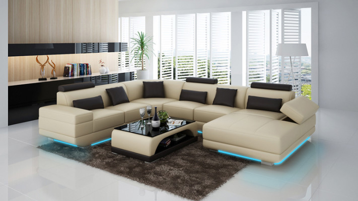 Johtava sohvakalusto Kulmasohva Kulma-asetelma Moderni design-soiva Beige USB