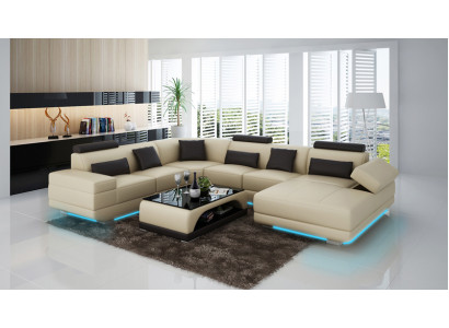 Johtava sohvakalusto Kulmasohva Kulma-asetelma Moderni design-soiva Beige USB