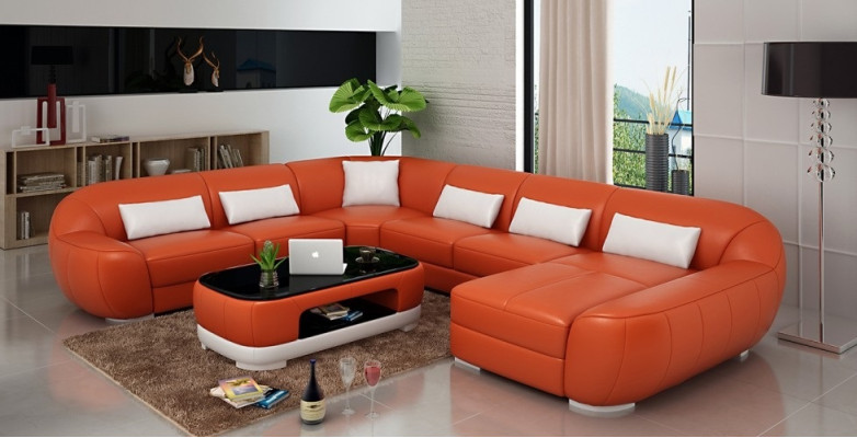 Modernes Ledersofa Ecksofa Wohnlandschaft Sitz Polster Couch Garnitur Neu FEo