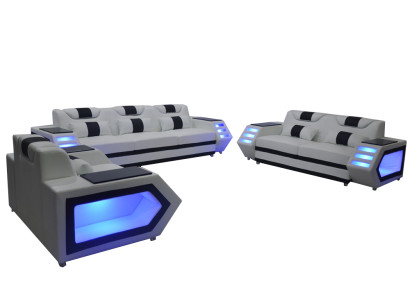 Sohva Istuinpatja Koko Sarja Nahka Kalusto 3+2+1 + LED + USB Uusi