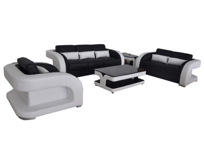 XXL Nahka Kulmasohva Sarja Moderni Sofa Sarja 3+2+1 F3002C+Pöytä