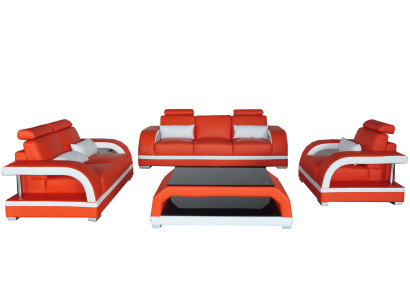Sohva Nahka Istuinsohva Kalustus 3+2+1 USB + Pöytä Sarja Design Sohva