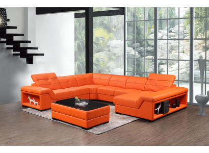 XXL Garnituuri Designer Olohuonekalusto Kulmasohva Sofa Istuinkalusto U-muotoinen Pöytä Nahka Uusi