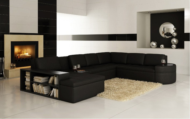 Moderni Kulmasohva + USB-istuin Pehmustettu Nahkainen Sofa Garnituuri Olohuoneen Istuinalue Uusi