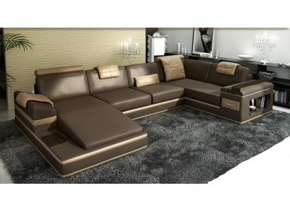 Kulmasohva Sofa USB + LED Asuinalue U-muotoinen Pehmusteohva Nahkasohva Kangas Nahka