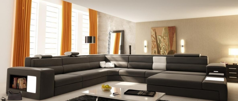Design Kulmasohva Sofa Pehmustettu Kulma-istuin Istuinkalusto Olohuoneen sohvakokonaisuus Nahka USB+LED