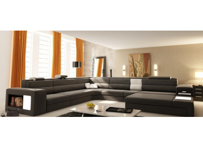 Design Kulmasohva Sofa Pehmustettu Kulma-istuin Istuinkalusto Olohuoneen sohvakokonaisuus Nahka USB+LED