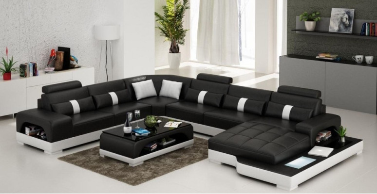Leder U-muotoinen olohuonekalusto Couch Big XXL sohvatyyny Kulmasohva Kulma Garnituuri Lähetä S