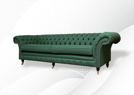 Chesterfield 4-istuttava tummanvihreä olohuoneen design-sohva, kulmasohva, suuri huonekalu, kangas