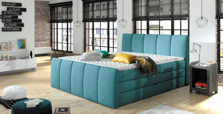 Boxspring-sänky Sängyt Sininen 180x200 Nukkumis Huone Tekstiili Hotellisänky Pehmuste Design
