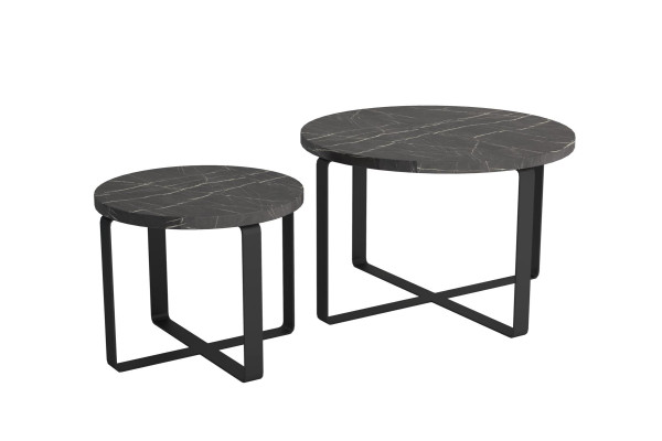2x Kahvipöydät Ruostumaton teräs Musta Pyöreät Huonekalut Moderni Design Set