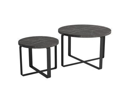 2x Kahvipöydät Ruostumaton teräs Musta Pyöreät Huonekalut Moderni Design Set
