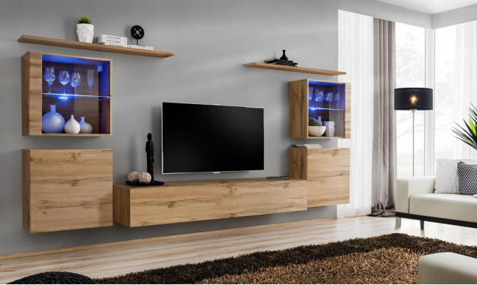 Wohnwand Luxus Set 7tlg. Wohnzimmer Wand Schrank Wandregale Holz Möbel Gruppe