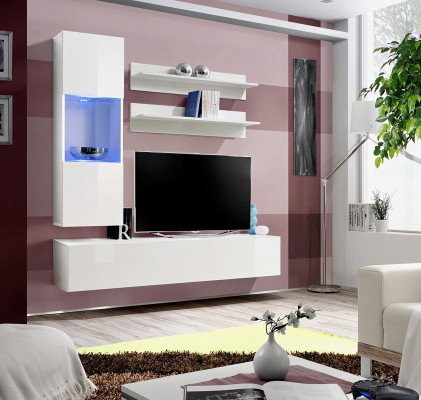 Wohnwand Garnitur TV Ständer Lowboard Designer Hänge Vitrine Holz Einrichtung