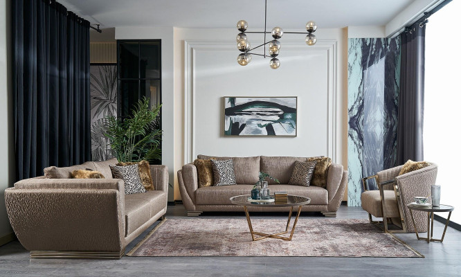 Stoffsofas Sofagarnitur Dreisitzer Polstersofa Braun Set 3tlg Modern   Kangassohvat Sohvakalusto Kolmenistuttava Pehmustettu sohva Ruskea Sarja 3-osainen Moderni