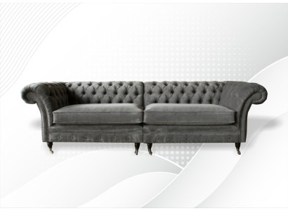 XXL Chesterfield-sohva 4-istuttava sohvapöytä Garnituuri Tekstiili Nahka