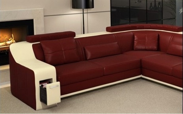 Ecksofa Leder Textil Sofa mit USB Polster Wohnlandschaft L Garnitur Sitz Isching    Kulmasohva Nahka Tekstiilisoiva USB-tyynyistä asuinaluetta L-mallinen sohvakokonaisuus Istuinpehmuste