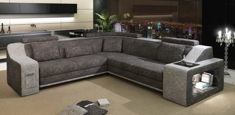 Kulmasohva Nahka Tekstiili Sofa USB-varustettu Tyyny Asuinalue L-mallinen Istuin Istuinpehmuste