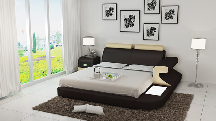 Malli Design Pehmustettu Kaksoissänky Modernit Sängyt Makuuhuone USB & Hylly 180x200cm