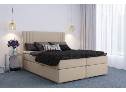 Boxspring-sänky Hotelli Kaksi Vuodetta Beige Tekstiili Luxus Sängyt Pehmustettu Laatikko Toiminto