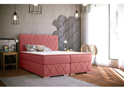 Täydellinen Setti Patja & Topper Boxspring Sänky Vaaleanpunainen Verhoilu 180x200cm Sängyt Uudet