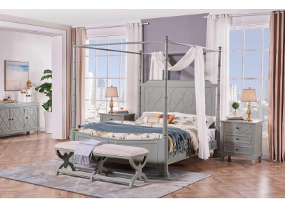 Makuuhuoneen täysi sarja maalaismoderni tyyli, moderni sänky, yöpöytä, 5-osainen, uusi