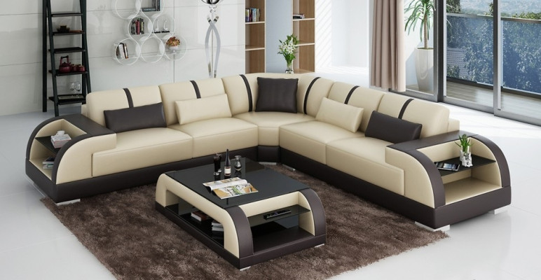Design Eck Leder Kulmasohva Päällystetty Sohva Garnituuri Olohuonekalusto L-muotoinen Moderni Beige