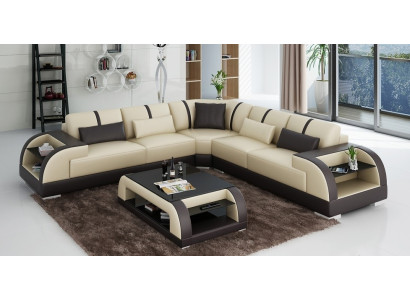 Design Eck Leder Kulmasohva Päällystetty Sohva Garnituuri Olohuonekalusto L-muotoinen Moderni Beige