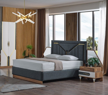 Luxus makuuhuonekokous Sänky + 2x yöpöytä + kaappi Puu Täysin uusi Moderni