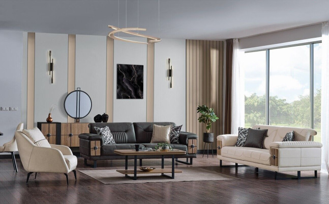 Sofagarnituuri 3+3+1-istuttava olohuonekokonaisuus täysin tekstiili puinen sofa nojatuoli
