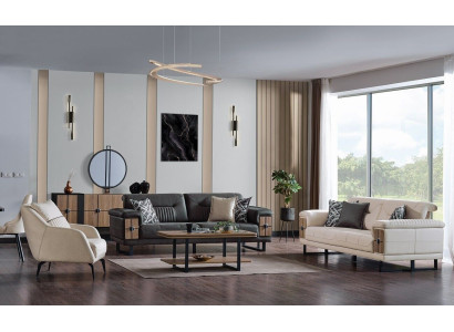 Sofagarnituuri 3+3+1-istuttava olohuonekokonaisuus täysin tekstiili puinen sofa nojatuoli