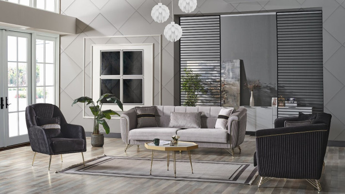 Sofagarnituuri 3+3+1-istuttava Tekstiili Puu-sofa 3-istuttava Moderni Nojatuoli Kokonaisvaltainen Sarja EU