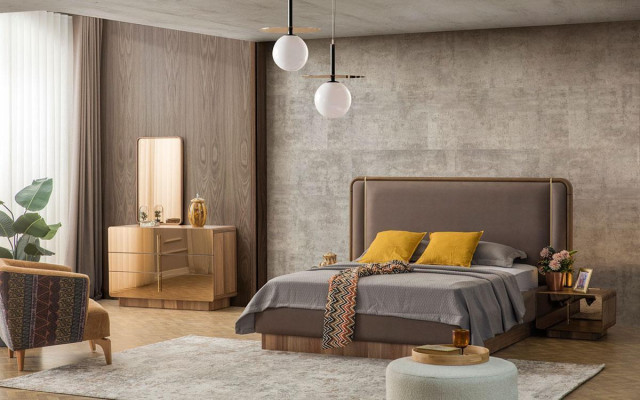 Makuuhuoneen setti sänky + 2x yöpöytää + lipasto + peili design huonekalut uusi 5-osainen