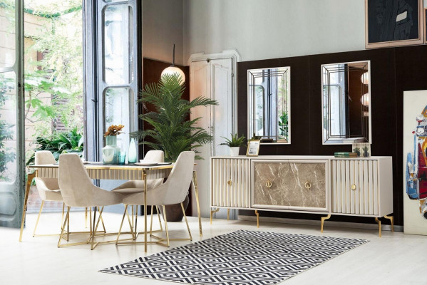 Tyylikäs ruokailuryhmä Luxus-sarja Designer-ruokapöytä 6x tuolilla