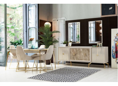 Kultainen ruokailuhuonekokonaisuus Luxus-aterimet Pöytä tuoleineen Design-huonekalut