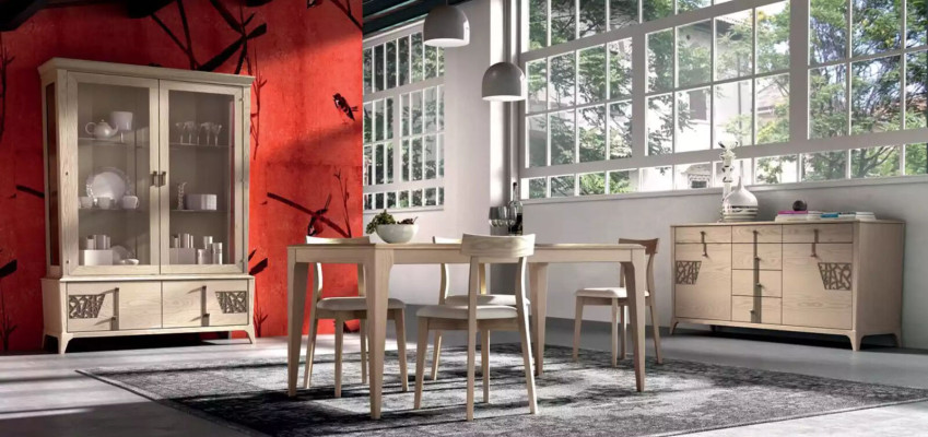 Garnituurisarja Pöytä 4x Tuoli Beige Lasivitriini Sarja Ruokailuryhmä 7-osainen Ruokailuhuone