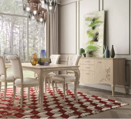Ruokailuryhmä 6-os. Ruokapöytä 4x Tuoli Lipasto Sarja Garnituuri Beige