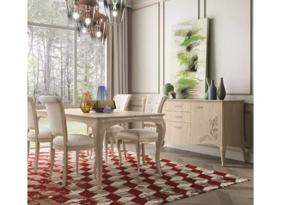 Ruokailuryhmä 6-os. Ruokapöytä 4x Tuoli Lipasto Sarja Garnituuri Beige