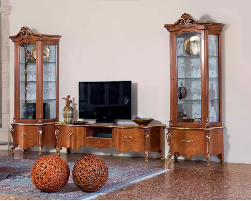Klassinen TV-teline Luxury 2x Lasivitrini Olohuonekalut Olohuoneseinähylly Puu