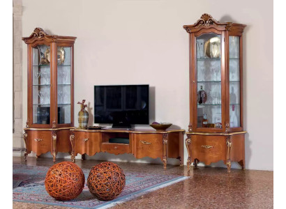 Klassinen TV-teline Luxury 2x Lasivitrini Olohuonekalut Olohuoneseinähylly Puu