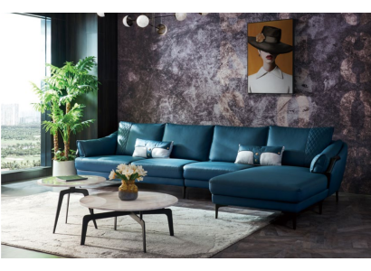 Asumismaisema Kulmasohva L-muotoinen Nojatuolijoukko Garnituuri Moderni Sofa Sininen