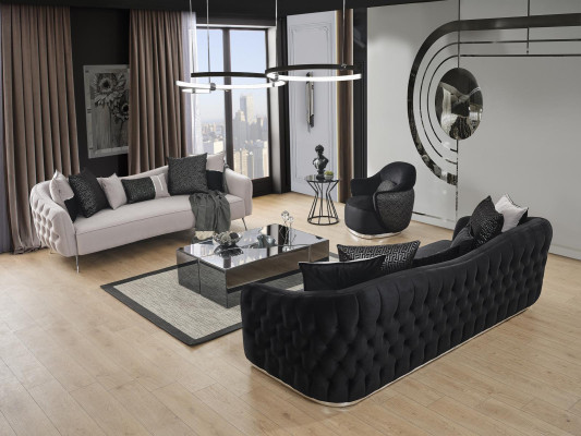 Sohvakalusto 31 Istuin 2x Kahvipöytä Sivupöytä Designer Pehmuste 5-osainen.
