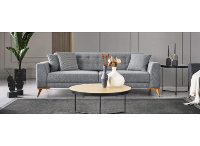 Moderni harmaa kolmenistuttava soiva tai kulmasohva, 223 cm, luxus-mökkeli olohuoneeseen