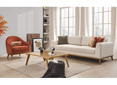 Sohvakalusto 3 + 1 -istuttava Design-huonekalu 2-osainen Beige sohvakalusto Tekstiili